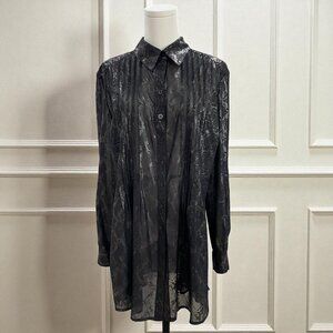 Linea Domani Sheer Snake Print Button Blouse Y2K Goth Glam Coquette 90s Top